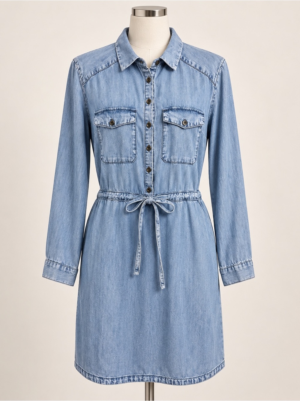 Velvet Heart Light Blue Denim Shirt Dress with Tie Waist